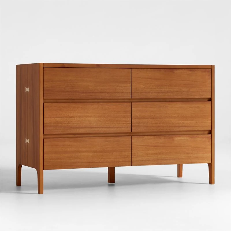 Nova 50" Natural Acacia Wood Wide 6-Drawer Kids Dresser