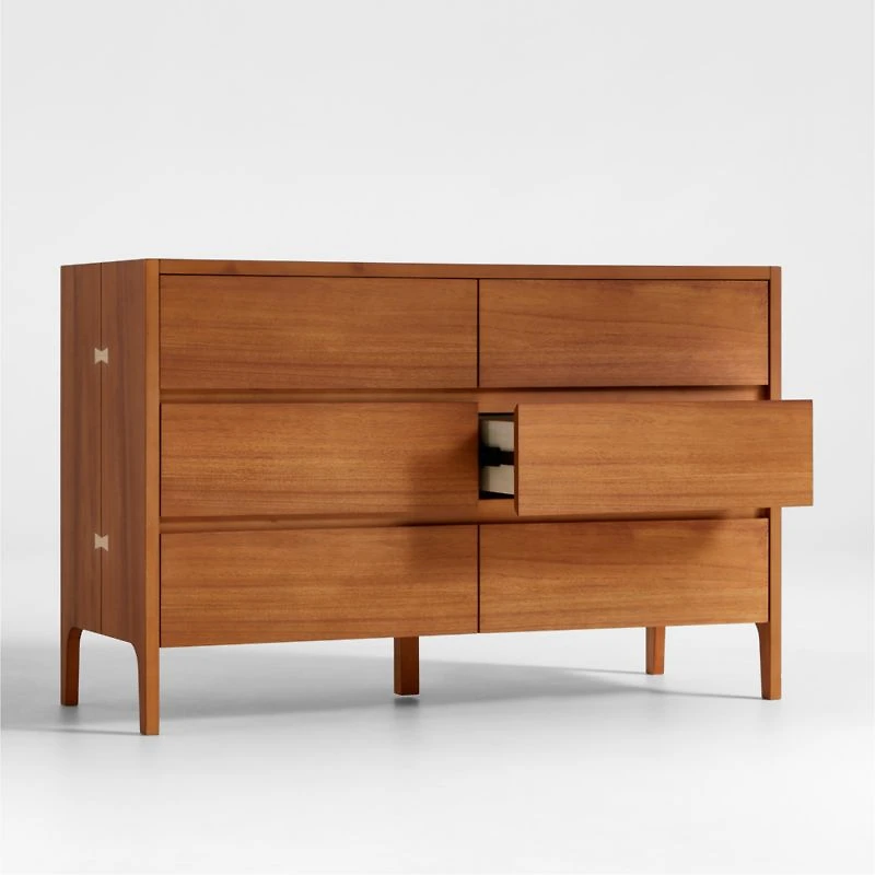 Nova 50" Natural Acacia Wood Wide 6-Drawer Kids Dresser