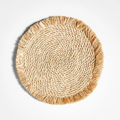 Obumu Braided Raffia Round Placemat with Fringe