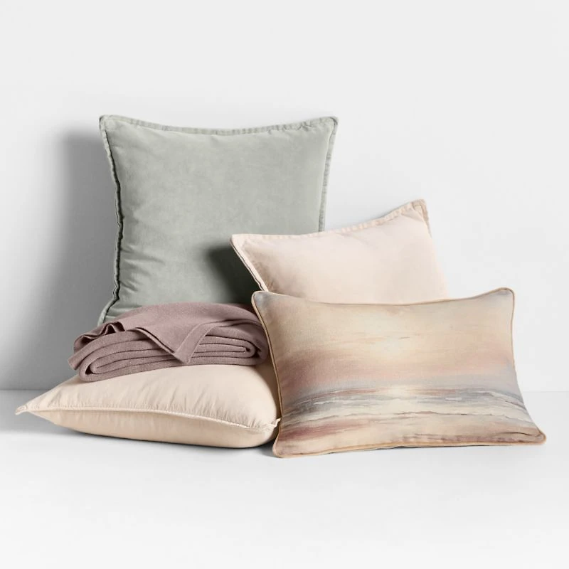 Amanha Washed Organic Cotton Denim 20"x20" Travertine Beige Throw Pillow Cover