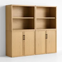 Oliver Set of 2 Modular Natural Oak Wood Kids Open Bookcases with Doors