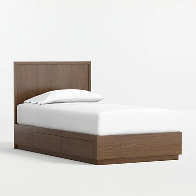 Oliver Deep Brown Ash Wood Kids Twin Storage Bed Base