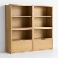 Oliver Set of 2 Modular Natural Oak Wood Kids Open Bookcases with Drawers