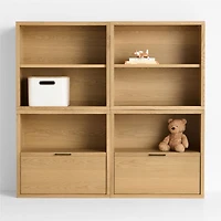 Oliver Set of 2 Modular Natural Oak Wood Kids Open Bookcases with Drawers