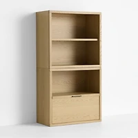 Oliver Modular Natural Oak Wood Kids Open Bookcase with Drawer