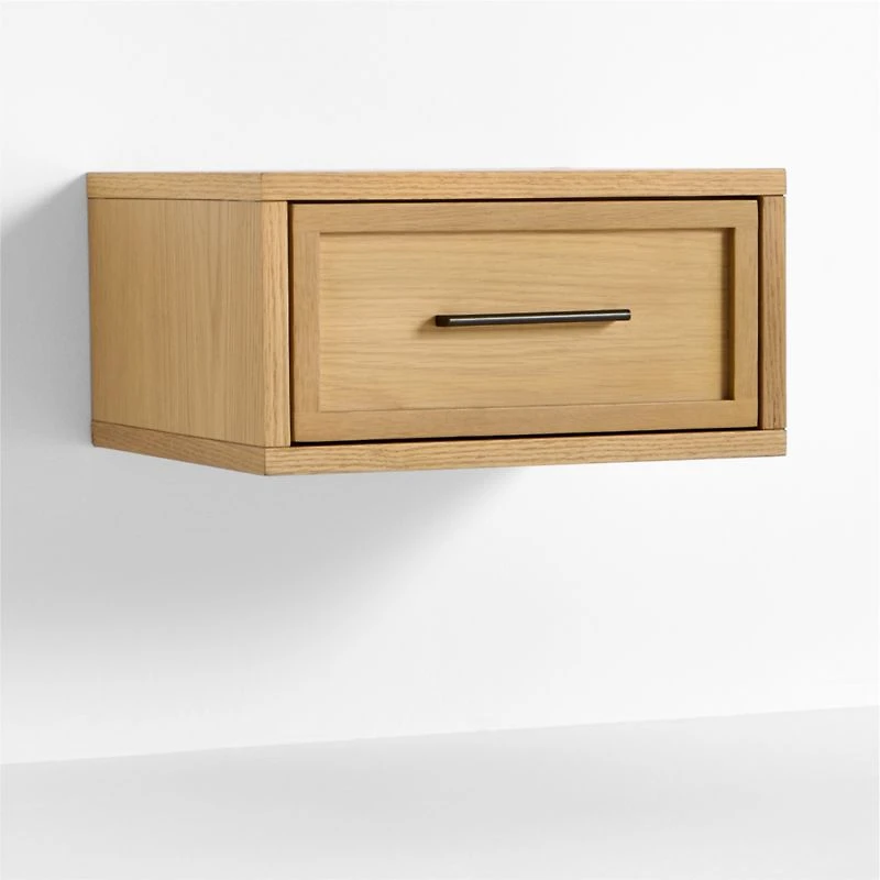 Set of 2 Oliver Natural Oak Wood Floating Kids Nightstand with Drawer