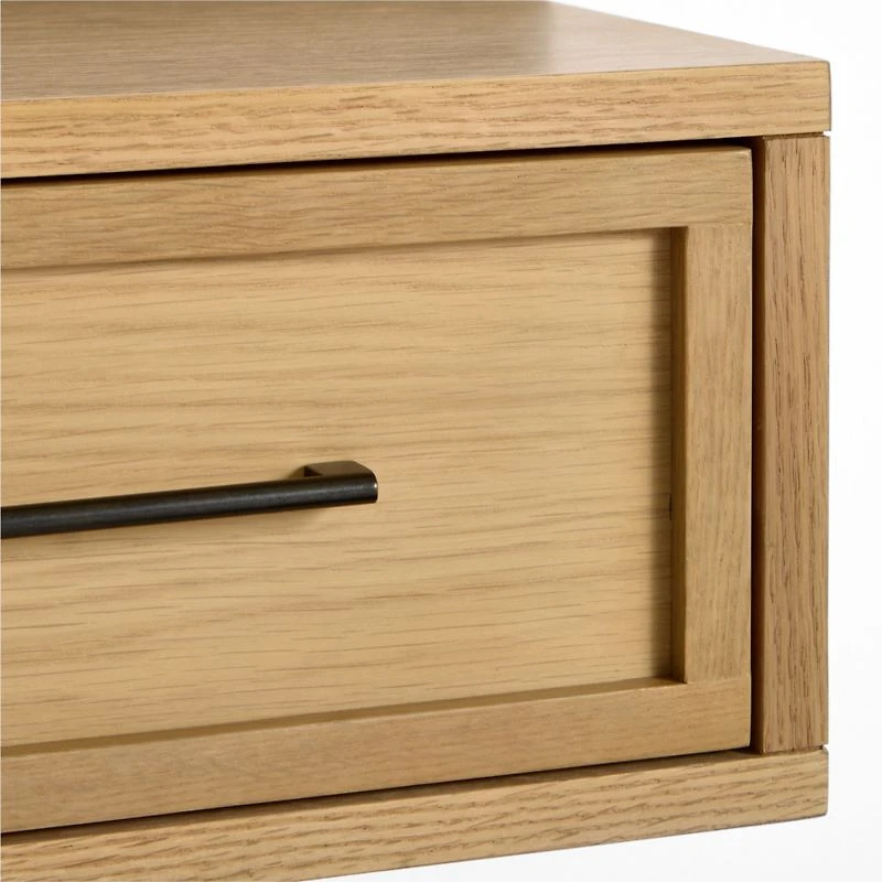Set of 2 Oliver Natural Oak Wood Floating Kids Nightstand with Drawer