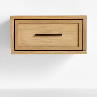 Set of 2 Oliver Natural Oak Wood Floating Kids Nightstand with Drawer