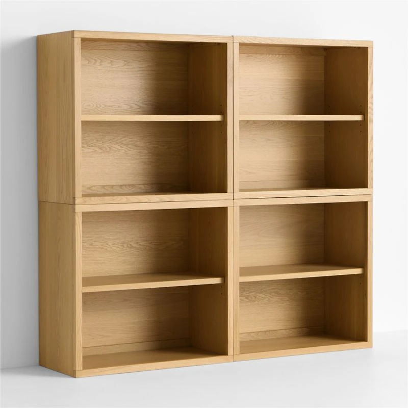 Oliver Set of 2 Modular Natural Oak Wood Kids Open Bookcases
