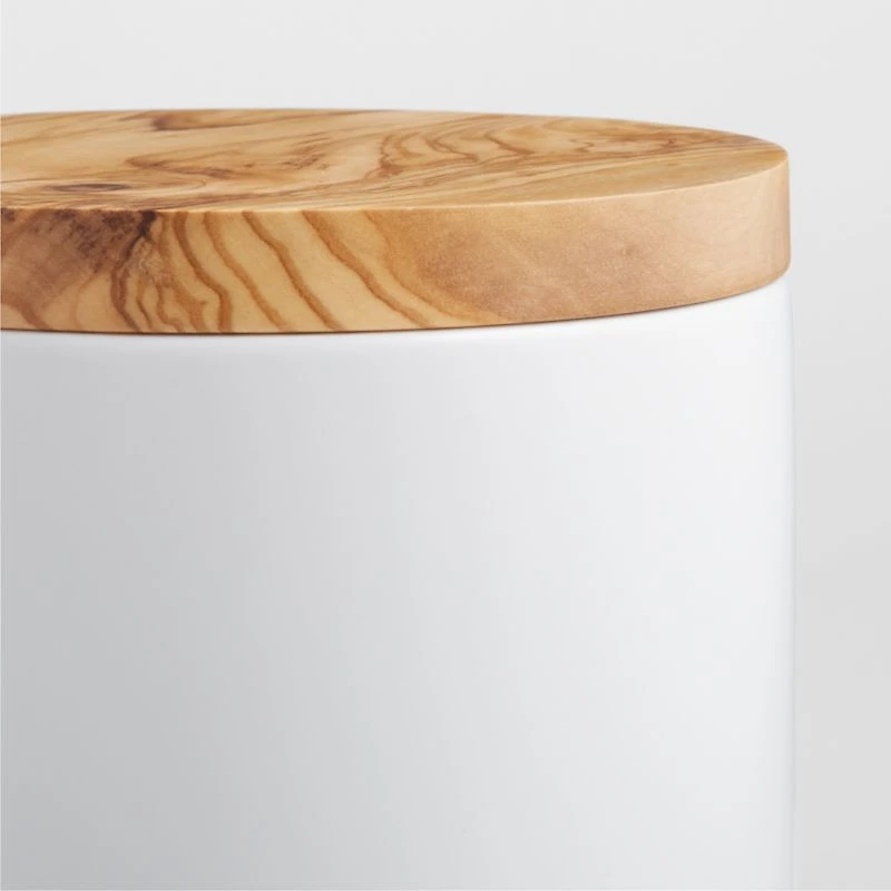 Olivewood and Matte Ceramic Canister