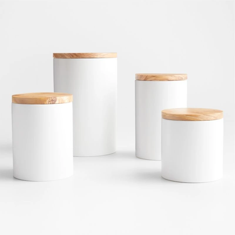 Olivewood and Matte Ceramic Canister