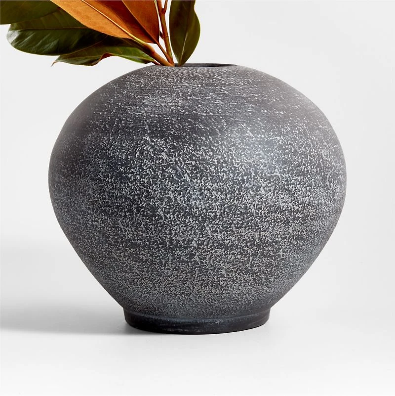Ophelia Matte Black Round Vase  12"