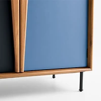 Oren Blue and Natural Walnut Wood Storage Armoire with Chalkboard