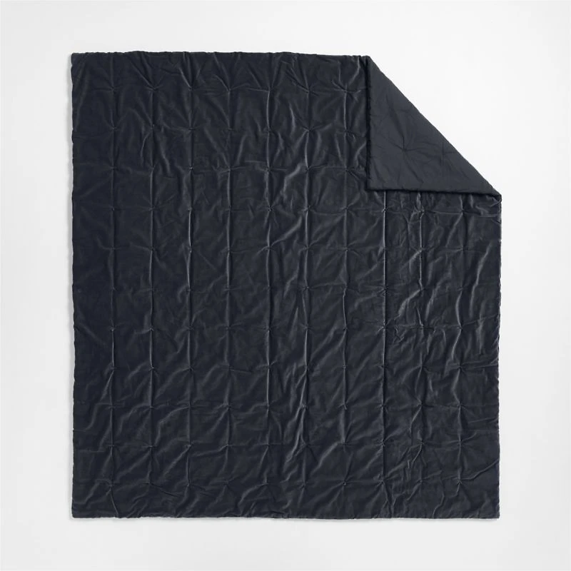 Organic Cotton Linen Velvet Midnight Navy Blue King Quilt