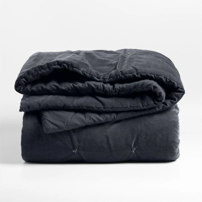 Organic Cotton Linen Velvet Midnight Navy Blue King Quilt