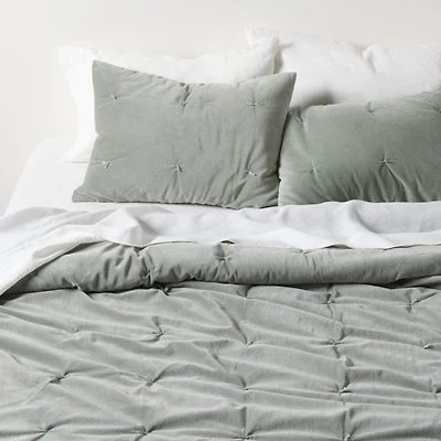 Organic Cotton Linen Velvet Shadow Sage Green Full/Queen Quilt