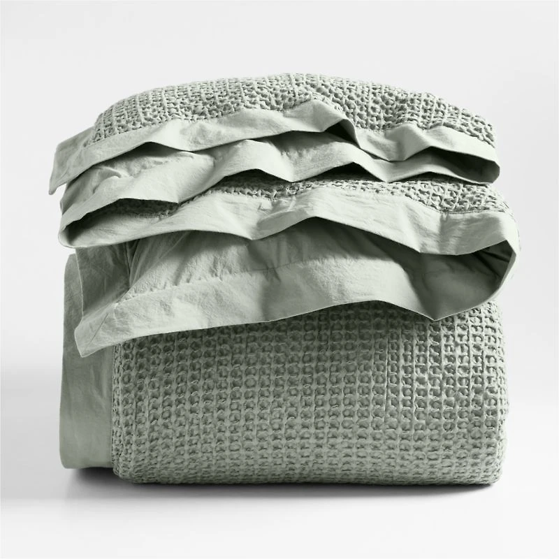Organic Cotton Waffle Shadow Sage Green Full/Queen Duvet Cover