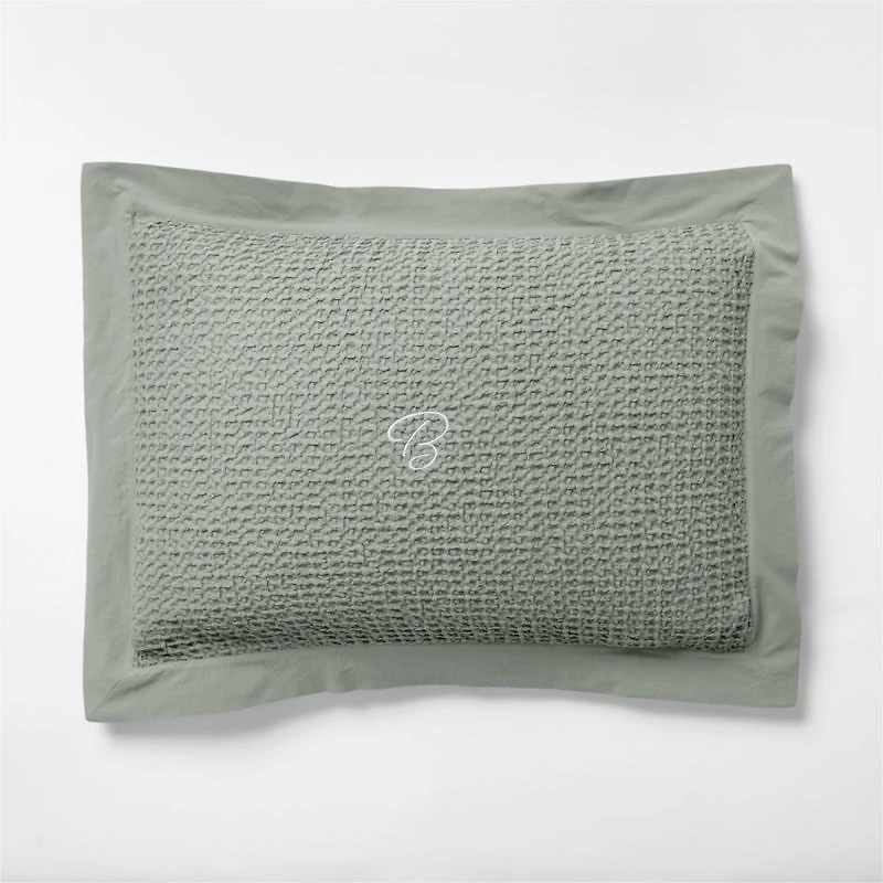 Organic Cotton Waffle Shadow Sage Green King Bed Pillow Sham