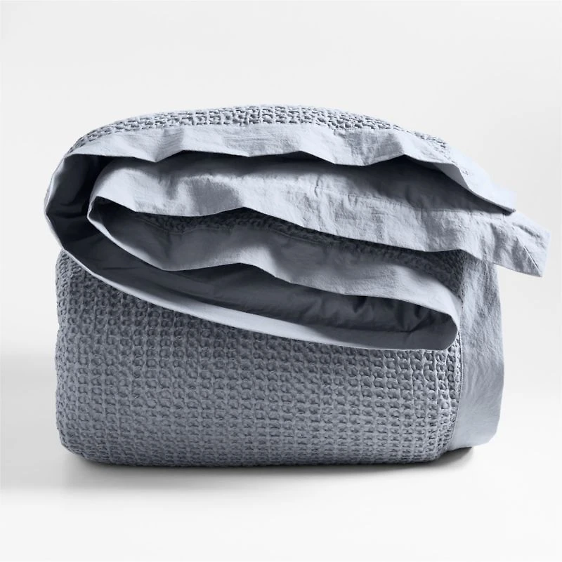 Organic Cotton Waffle Smoke Blue Full/Queen Duvet Cover