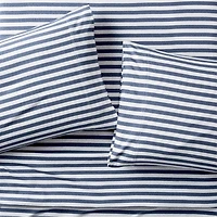 Comfy Tee Navy Blue Stripe Organic Cotton Jersey Kids Twin Sheet Set
