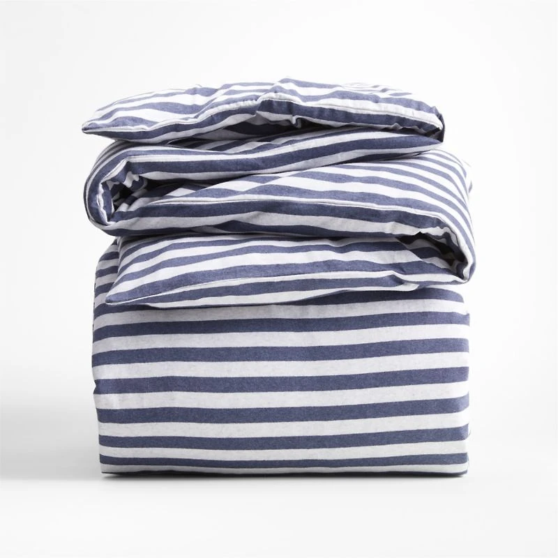 Comfy Tee Navy Blue Stripe Organic Cotton Jersey Kids Twin Duvet Cover