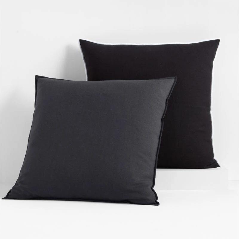 Organic Cotton Merrow Stitch 23"x23" Midnight Navy Throw Pillow with Down-Alternative Insert