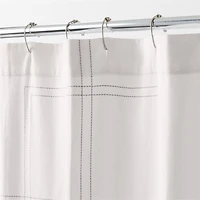 Organic Cotton Sateen Embroidered Bright White and Pewter Grey Shower Curtain