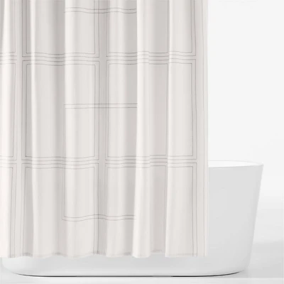 Organic Cotton Sateen Embroidered Bright White and Pewter Grey Shower Curtain