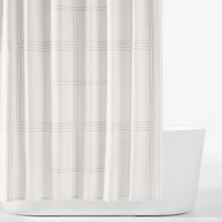 Organic Cotton Sateen Embroidered Bright White and Pewter Grey Shower Curtain