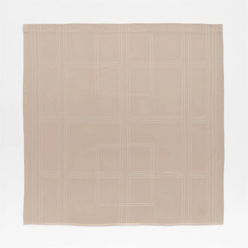 Organic Cotton Sateen Embroidered Taupe and Bright White Shower Curtain
