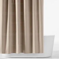 Organic Cotton Sateen Embroidered Taupe and Bright White Shower Curtain