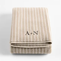 Organic Turkish Cotton Sand Beige and Crisp White Stripe Bath Sheet
