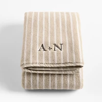 Organic Turkish Cotton Sand Beige and Crisp White Stripe Bath Towel