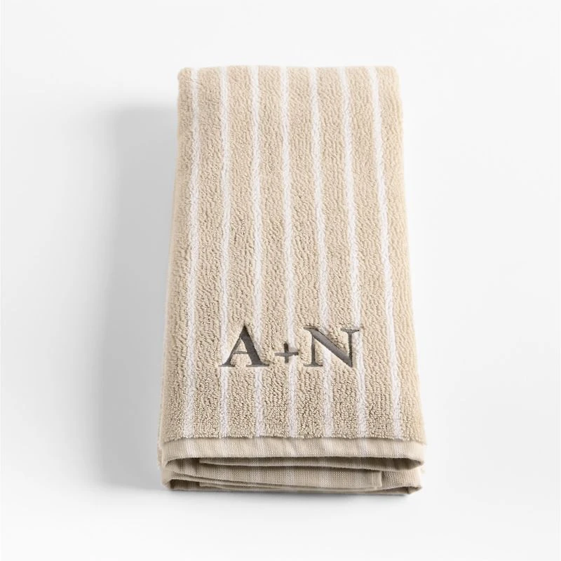 Organic Turkish Cotton Sand Beige and Crisp White Stripe Hand Towel