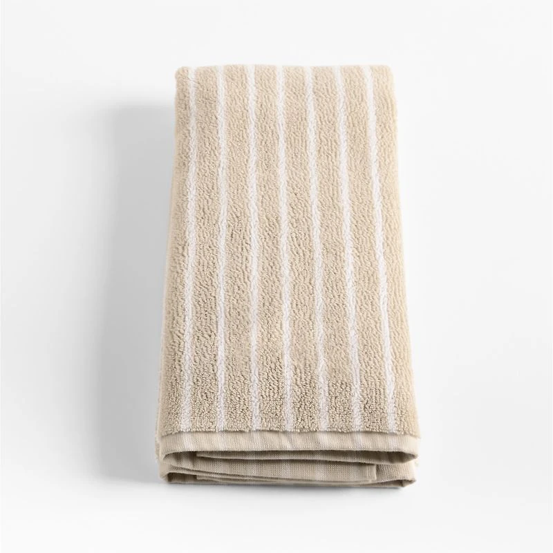 Organic Turkish Cotton Sand Beige and Crisp White Stripe Hand Towel