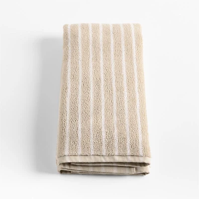 Organic Turkish Cotton Sand Beige and Crisp White Stripe Hand Towel