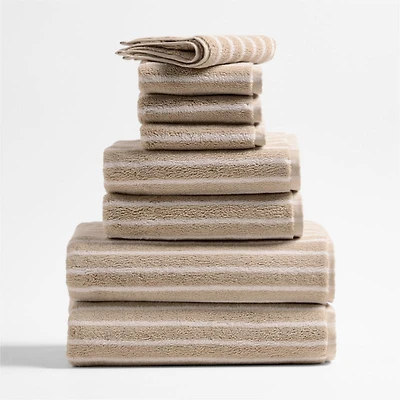 Organic Turkish Cotton Sand Beige and Crisp White Stripe Bath Towels