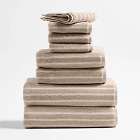 Organic Turkish Cotton Sand Beige and Crisp White Stripe Bath Towels