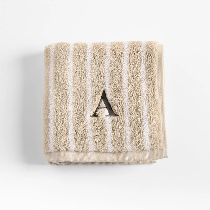 Organic Turkish Cotton Sand Beige and Crisp White Stripe Washcloth