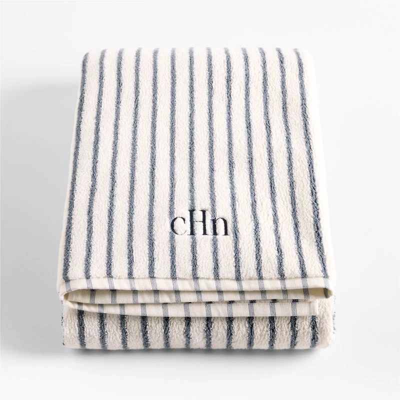 Organic Turkish Cotton Pampas Ivory and Evening Blue Stripe Bath Sheet