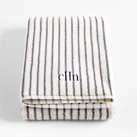 Organic Turkish Cotton Pampas Ivory and Evening Blue Stripe Bath Sheet