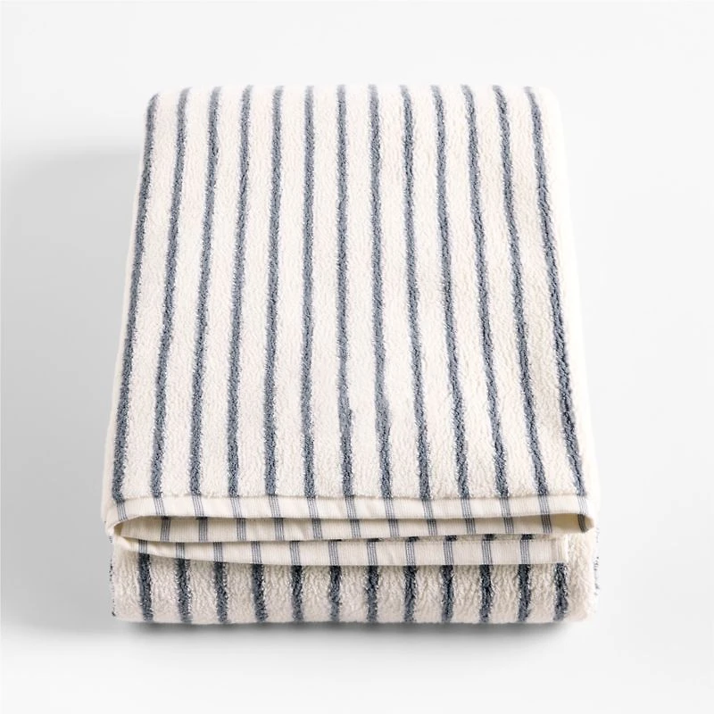 Organic Turkish Cotton Pampas Ivory and Evening Blue Stripe Bath Sheet