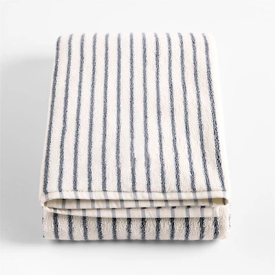 Organic Turkish Cotton Pampas Ivory and Evening Blue Stripe Bath Sheet