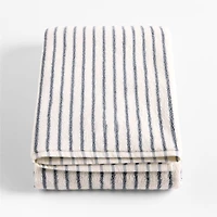 Organic Turkish Cotton Pampas Ivory and Evening Blue Stripe Bath Sheet