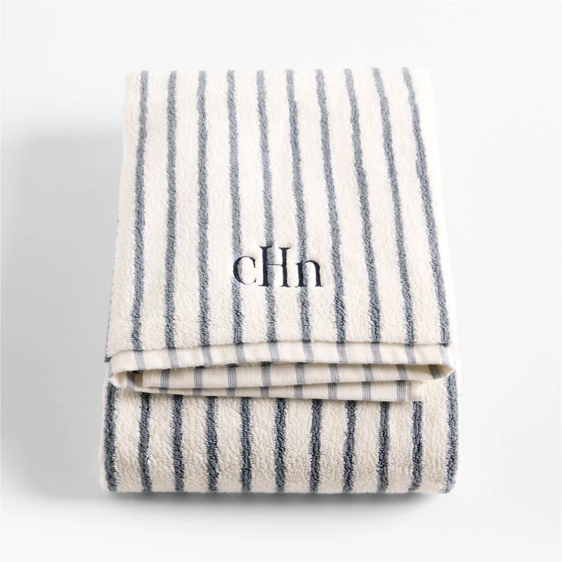 Organic Turkish Cotton Pampas Ivory and Evening Blue Stripe Bath Towel