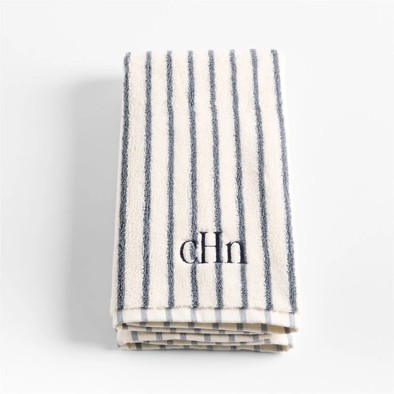 Organic Turkish Cotton Pampas Ivory and Evening Blue Stripe Hand Towel