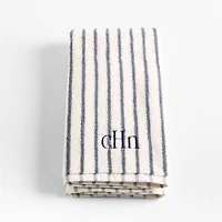 Organic Turkish Cotton Pampas Ivory and Evening Blue Stripe Hand Towel