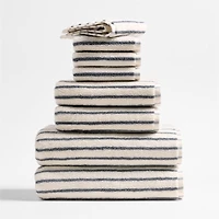 Organic Turkish Cotton Pampas Ivory and Evening Blue Stripe Bath Towels