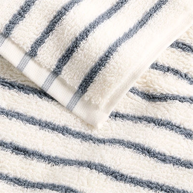 Organic Turkish Cotton Pampas Ivory and Evening Blue Striped Washcloth