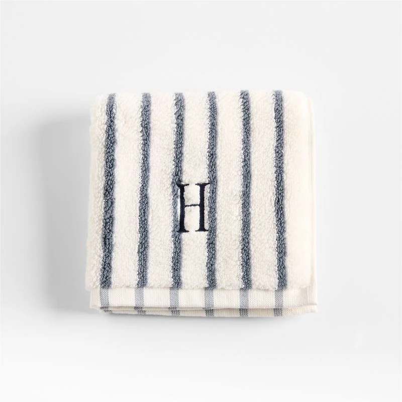 Organic Turkish Cotton Pampas Ivory and Evening Blue Striped Washcloth